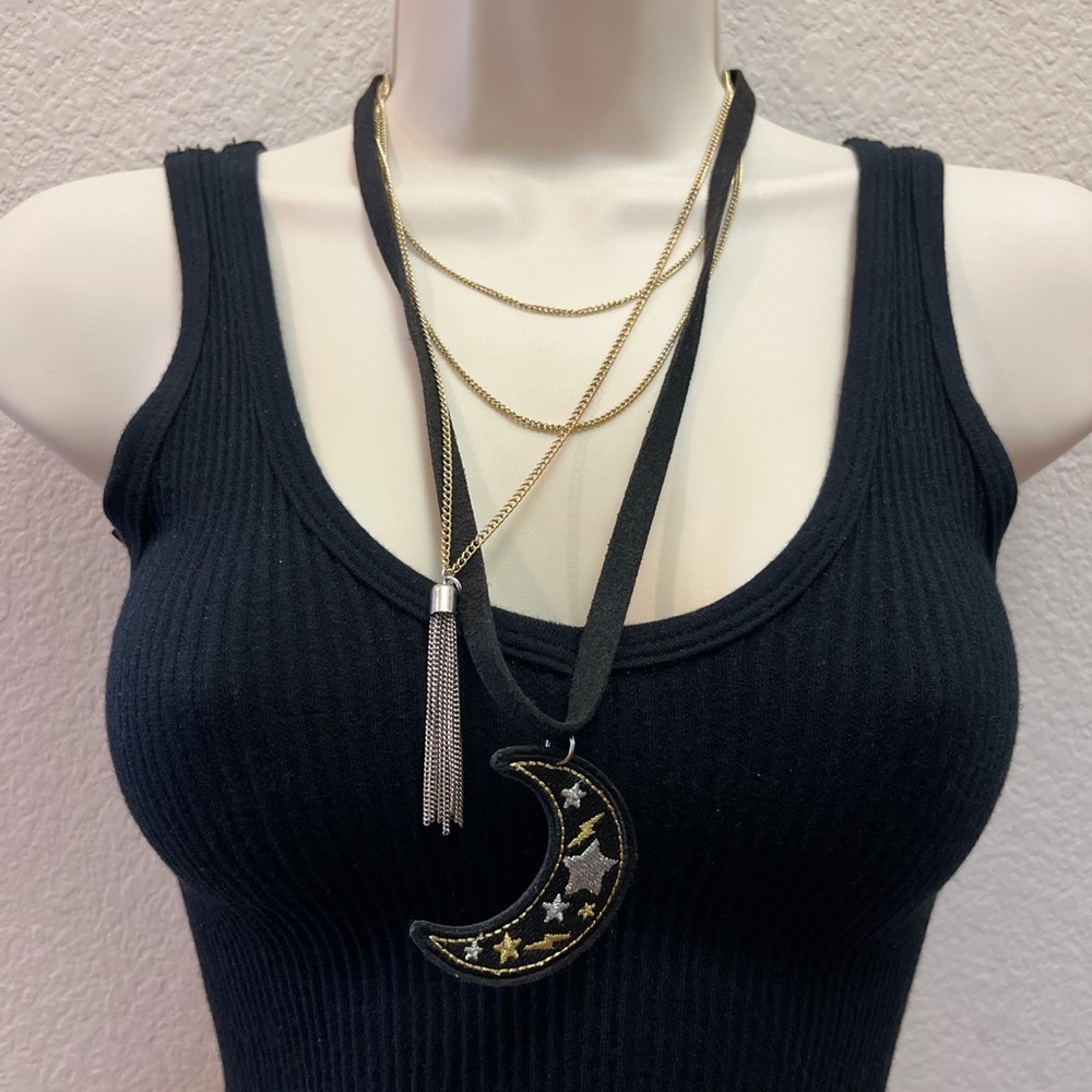 Love and Madness Moon Pendant Layered Chain Necklace